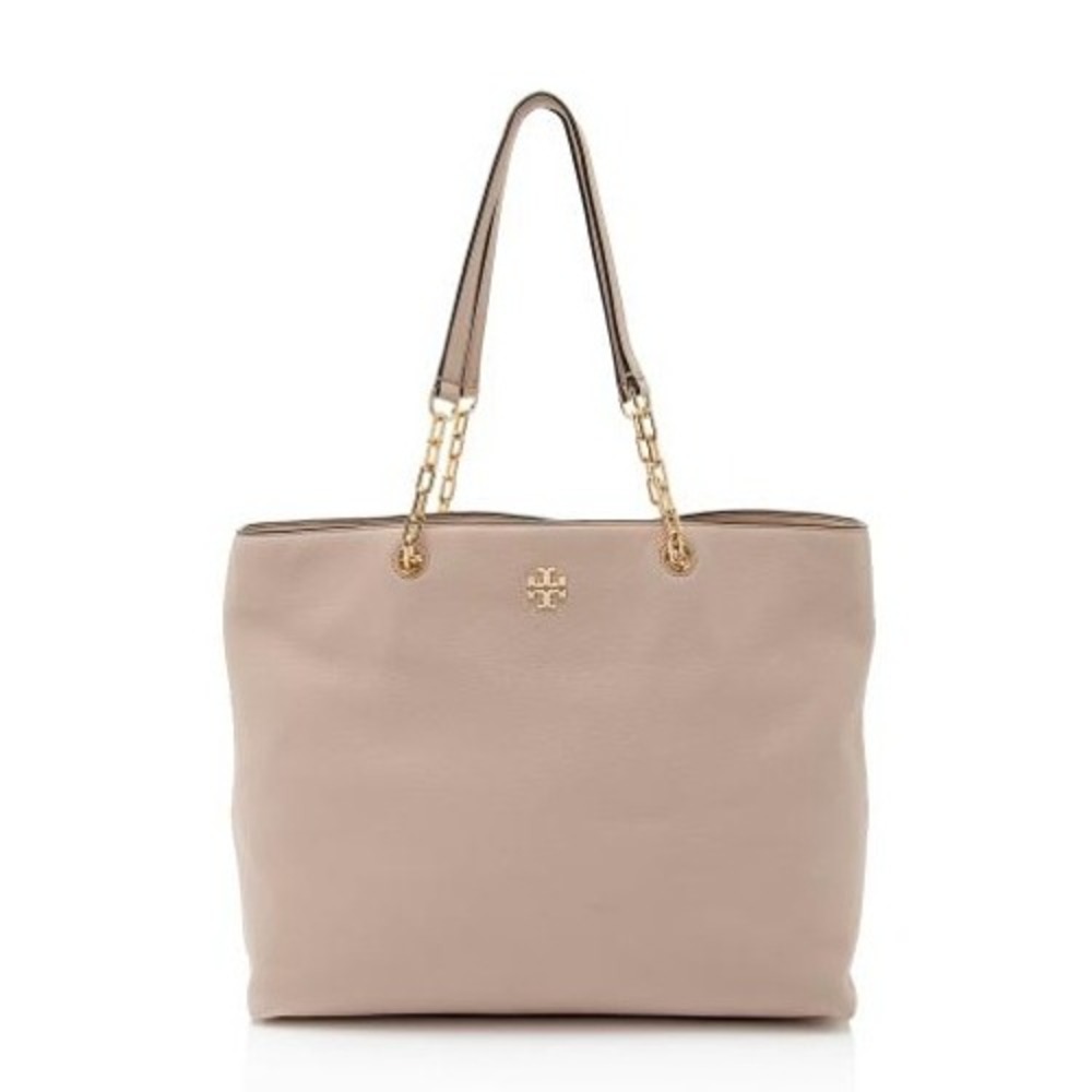 Tory‎ Burch Frida Pebbled Leather Tote Large Pink Gold Chain Strap Hobo Bag